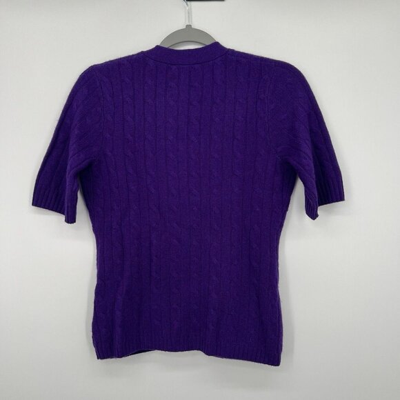 Neiman Marcus Short Sleeve Cardigan Sweater Womens S Cashmere Cable knit Purple - Picture 2 of 11
